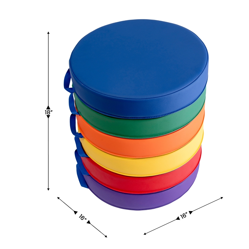 Pemberly Row Plastic Classroom Floor Cushions with Handles in Primary Colors