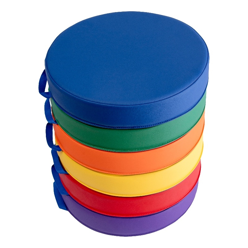 Pemberly Row Plastic Classroom Floor Cushions with Handles in Primary Colors