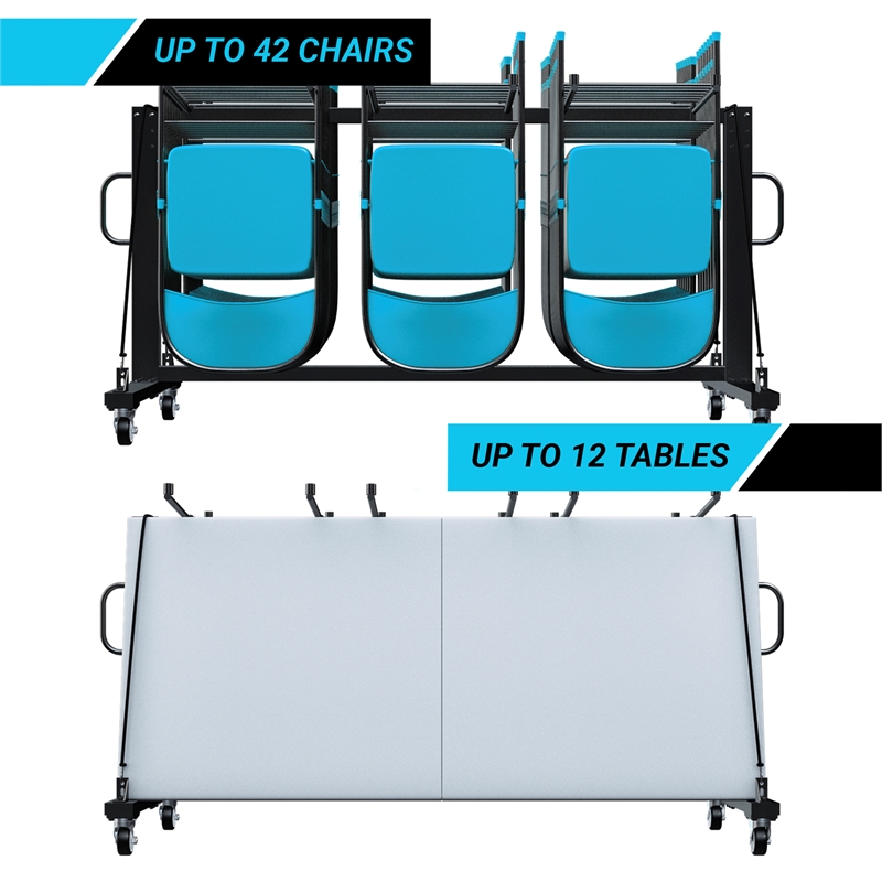 Pemberly Row Heavy Duty Small Mobile Chair and Table Cart in Black