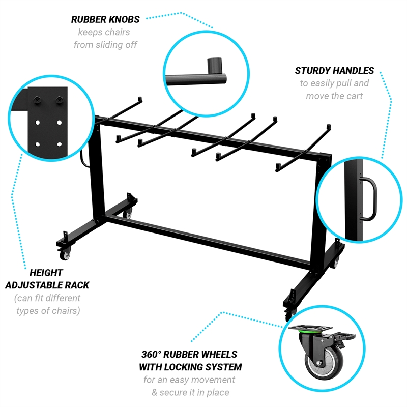 Pemberly Row Heavy Duty Small Mobile Chair and Table Cart in Black