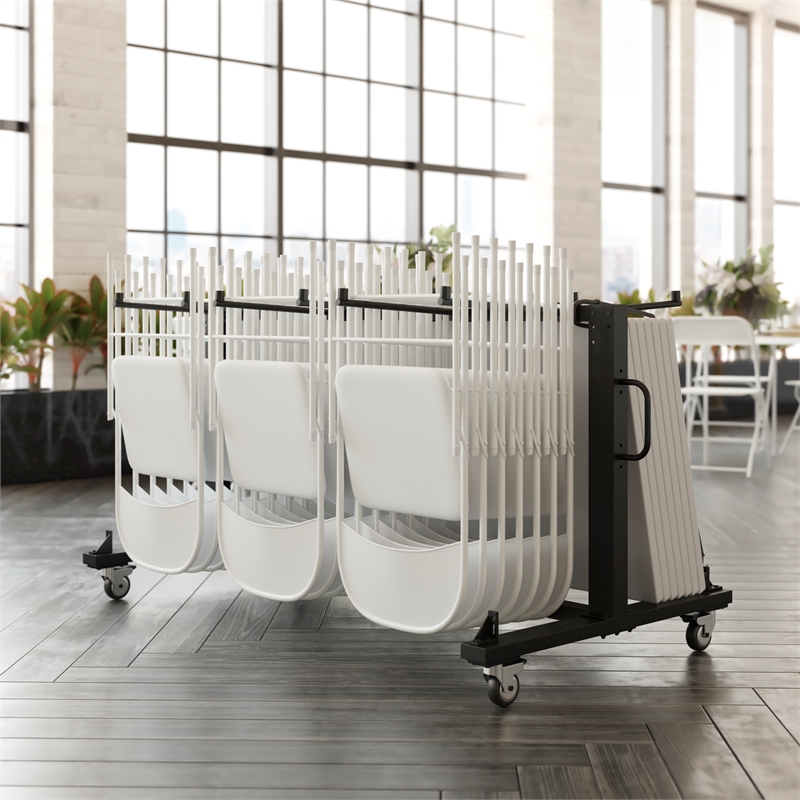 Pemberly Row Heavy Duty Small Mobile Chair and Table Cart in Black
