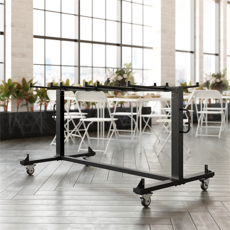 Pemberly Row Heavy Duty Small Mobile Chair and Table Cart in Black