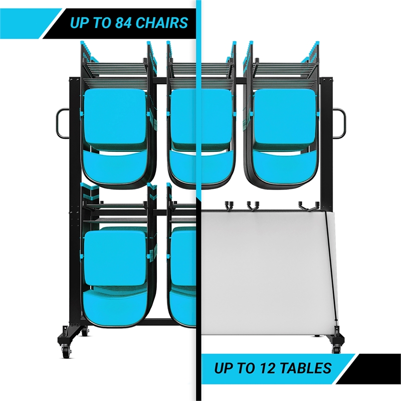 Pemberly Row Heavy Duty Small Mobile Chair and Table Cart in Black