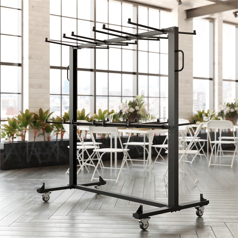 Pemberly Row Heavy Duty Small Mobile Chair and Table Cart in Black