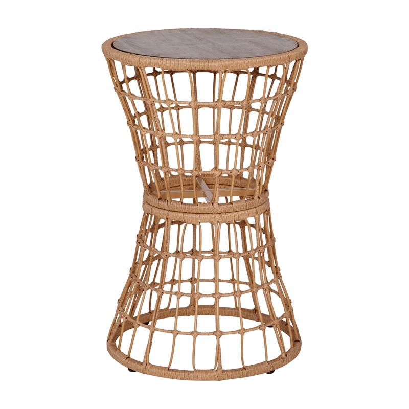 Pemberly Row Boho Rattan Rope Bistro Set with Side Table in Natural