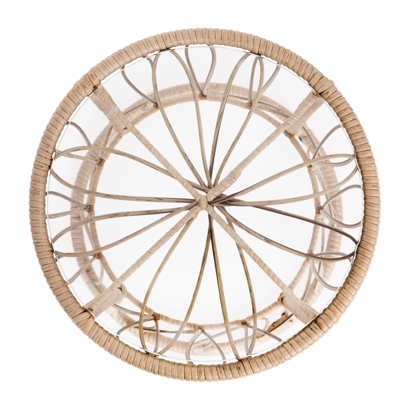 Pemberly Row Rattan Rope Bistro Set with Glass Top Table in Tan/Black