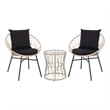 Pemberly Row Rattan Rope Bistro Set with Glass Top Table in Tan/Black