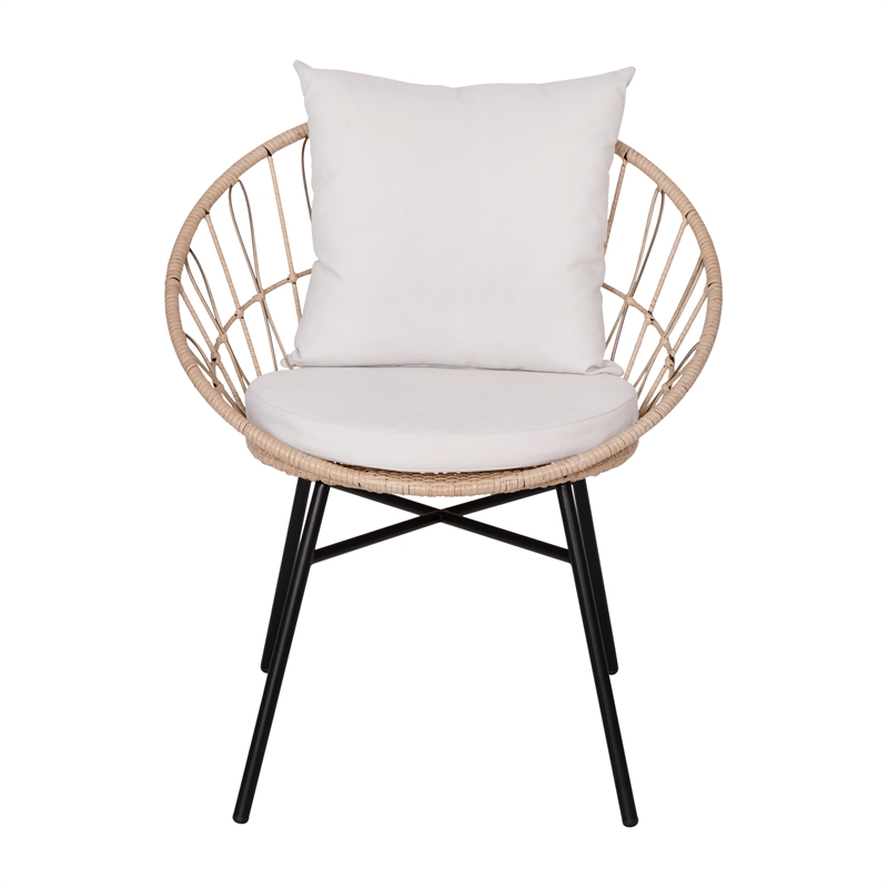 Pemberly Row Rattan Rope Bistro Set with Glass Top Table in Tan/Gray
