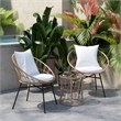 Pemberly Row Rattan Rope Bistro Set with Glass Top Table in Tan/Gray