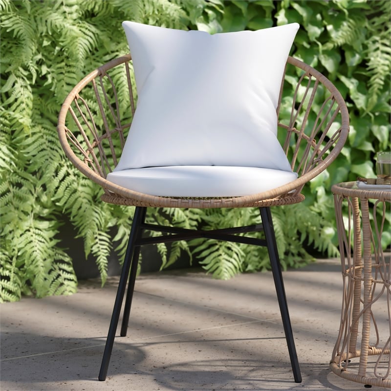 Pemberly Row Rattan Rope Bistro Set with Glass Top Table in Tan/Gray