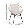 Pemberly Row Rattan Rope Bistro Set with Glass Top Table in Tan/Gray