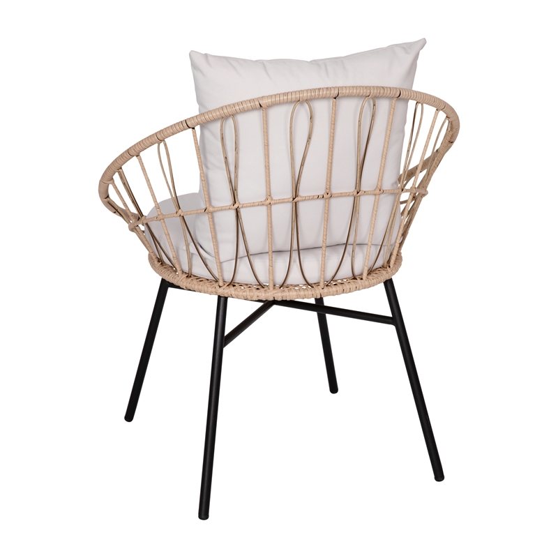Pemberly Row Rattan Rope Bistro Set with Glass Top Table in Tan/Gray