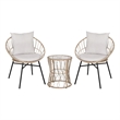 Pemberly Row Rattan Rope Bistro Set with Glass Top Table in Tan/Gray