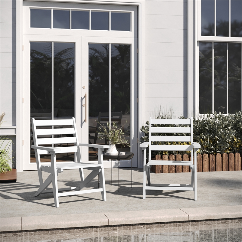 Pemberly Row Adirondack Dining Chair with Fold Out Cupholder in White
