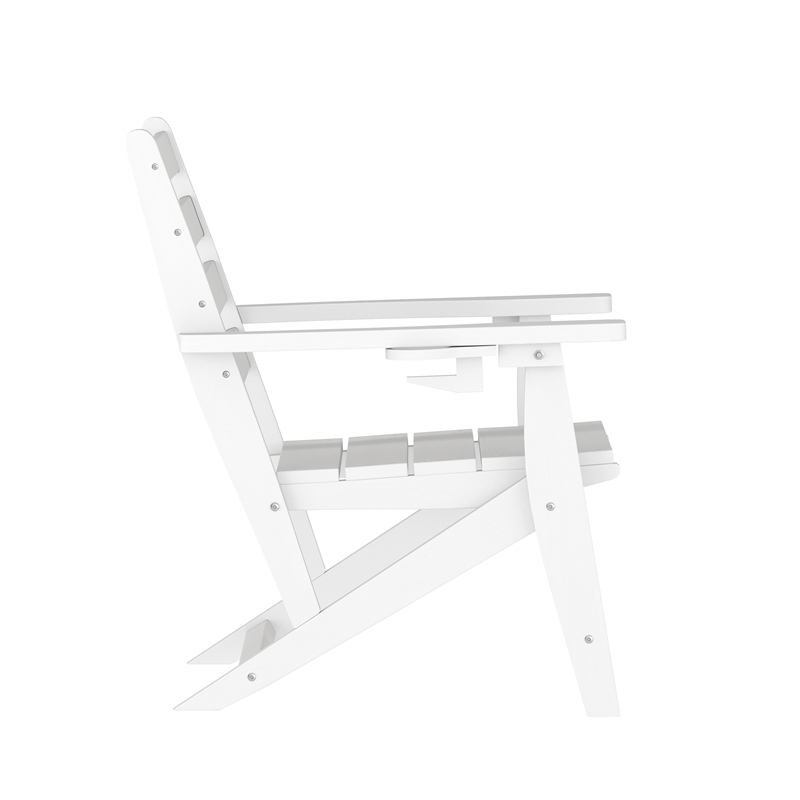 Pemberly Row Adirondack Dining Chair with Fold Out Cupholder in White