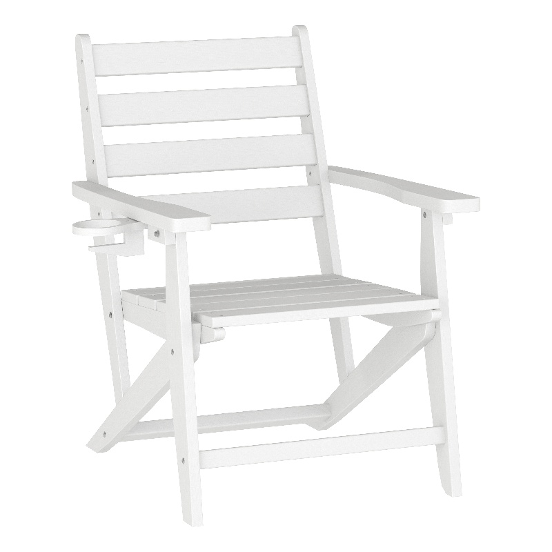 Pemberly Row Adirondack Dining Chair with Fold Out Cupholder in White