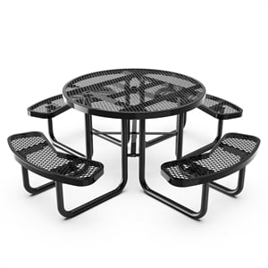 Pemberly Row 46&quot Round Expanded Mesh Metal Picnic Table with Anchors in Black
