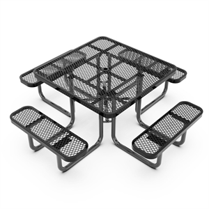 Pemberly Row 46&quot Square Expanded Mesh Metal Outdoor Picnic Table in Black