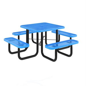 Pemberly Row 46&quot Square Expanded Mesh Metal Outdoor Picnic Table in Blue