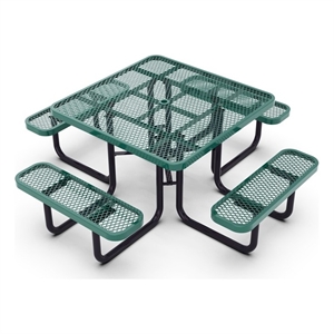Pemberly Row 46&quot Square Expanded Mesh Metal Outdoor Picnic Table in Green