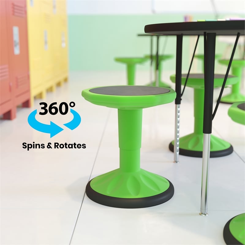 Pemberly Row Kids Adjustable Height Active Learning Stool for Classroom in Green