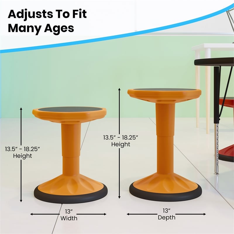 Pemberly Row Kids Adjustable Height Active Learning Stool for Classroom - Orange