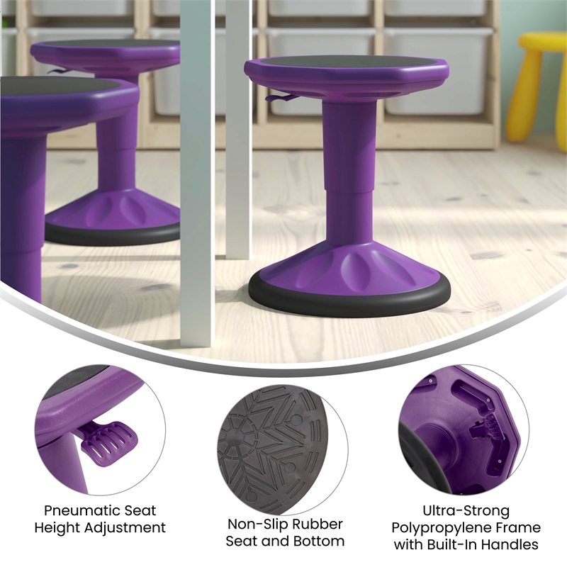 Pemberly Row Kids Adjustable Height Active Learning Stool for Classroom - Purple
