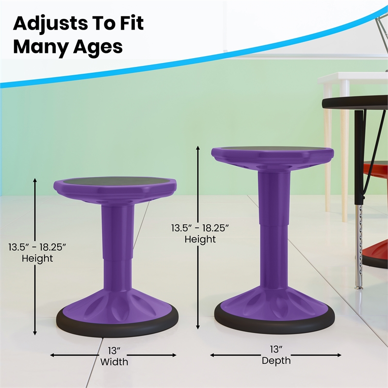 Pemberly Row Kids Adjustable Height Active Learning Stool for Classroom - Purple