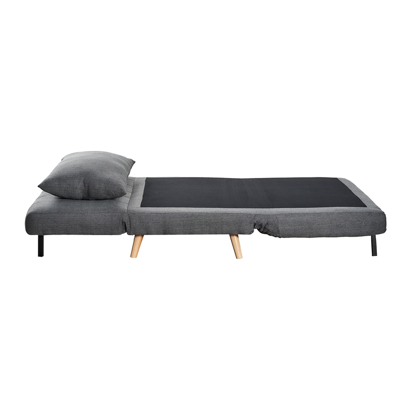 Pemberly Row Convertible Tri-Fold Chair with Pillow & Hideaway Legs in Dark Gray