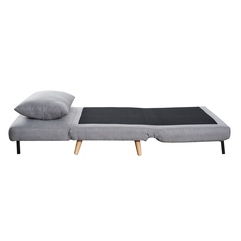 Pemberly Row Convertible Tri-Fold Chair with Pillow & Hideaway Legs - Light Gray