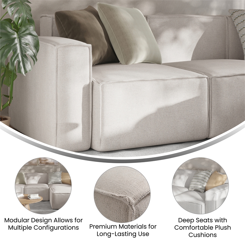 Pemberly Row Modular Sectional Sofa Left Side Chair with Armrest in Cream