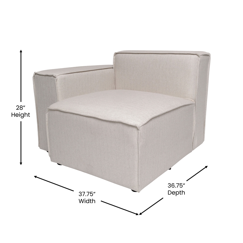 Pemberly Row Modular Sectional Sofa Left Side Chair with Armrest in Cream