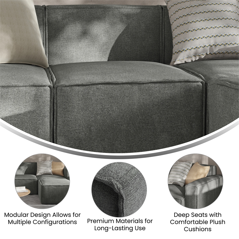 Pemberly Row Modular Sectional Sofa Armless Middle Chair in Dark Gray