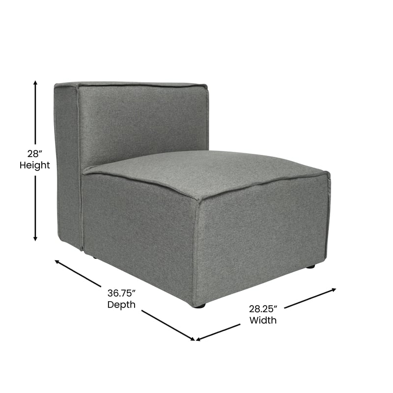 Pemberly Row Modular Sectional Sofa Armless Middle Chair in Dark Gray
