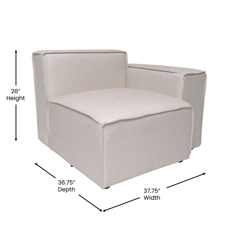 Pemberly Row Modular Sectional Sofa Right Side Chair with Armrest in Cream