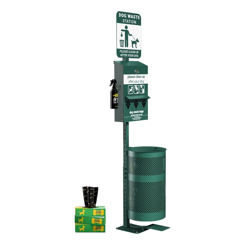 Pemberly Row Pet Waste Station with Pull Out Dispenser and Trash Can in Green