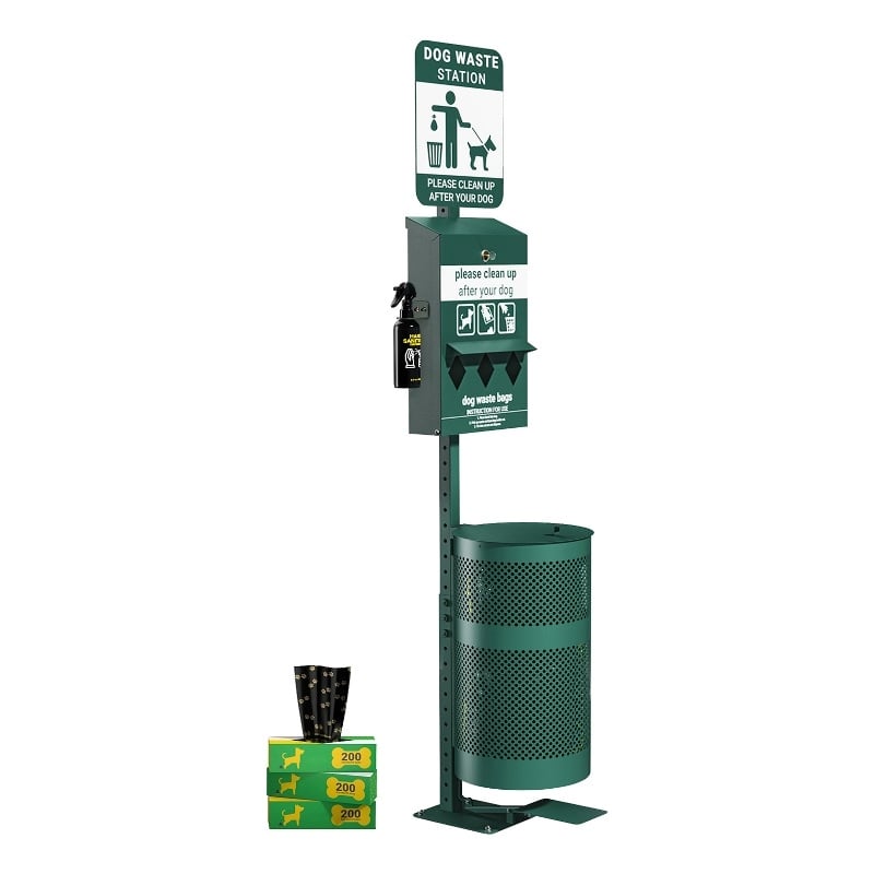 Pemberly Row Pet Waste Station with Pull Out Dispenser and Trash Can in Green