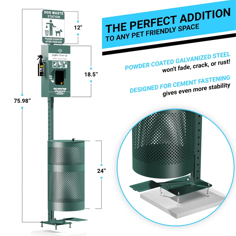 Pemberly Row Pet Waste Station with Header Dispenser and Pedal Trash Can