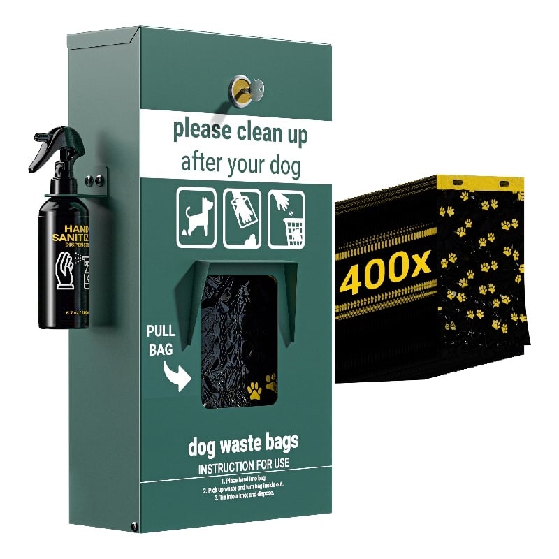 Pemberly Row Mountable Locking Pull Out Pet Waste Bag Dispenser with Sanitizer