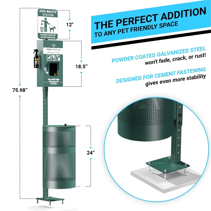 Pemberly Row Pet Waste Station with Pull Out Dispenser and Trash Can with Lid