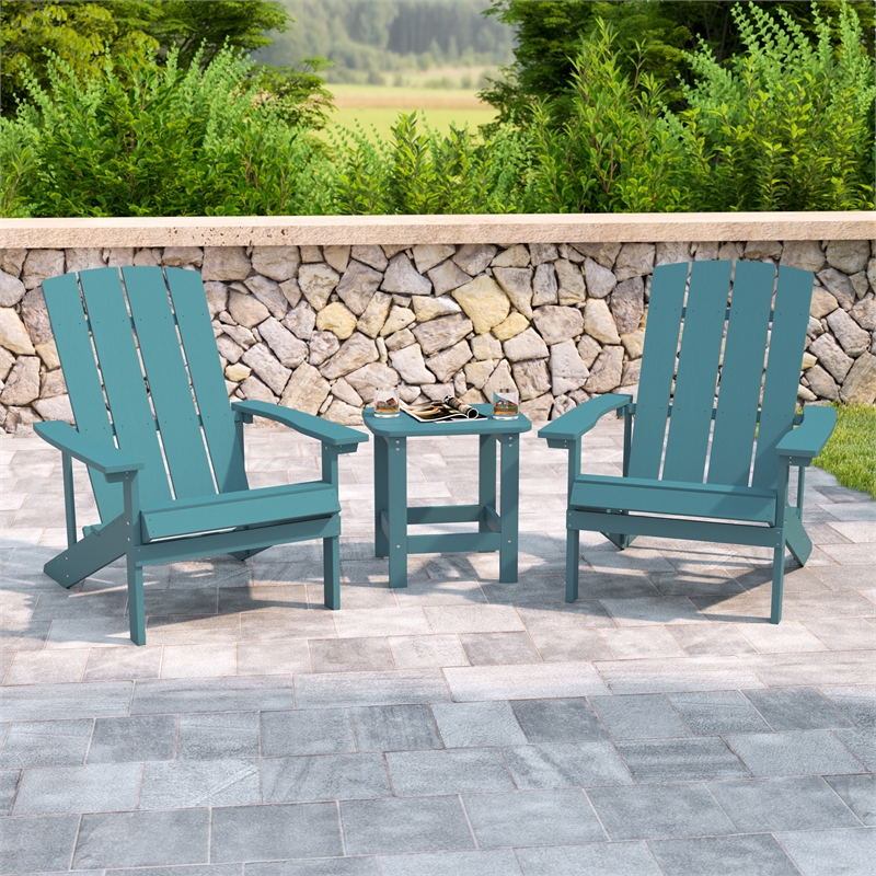 Pemberly Row Adirondack Style Side Table & 2 Chair Set in Sea Foam