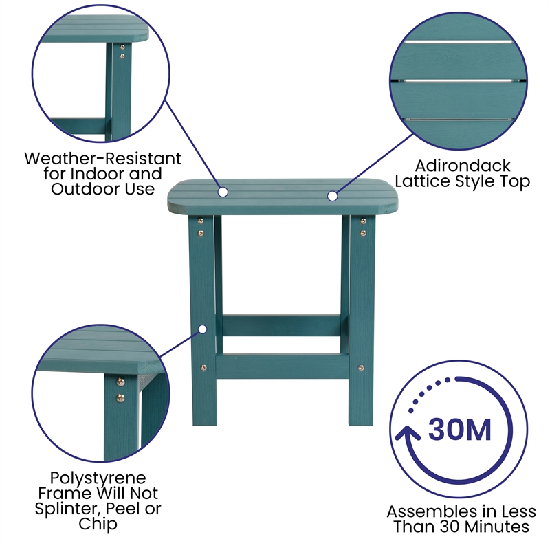 Pemberly Row Adirondack Style Side Table & 2 Chair Set in Sea Foam