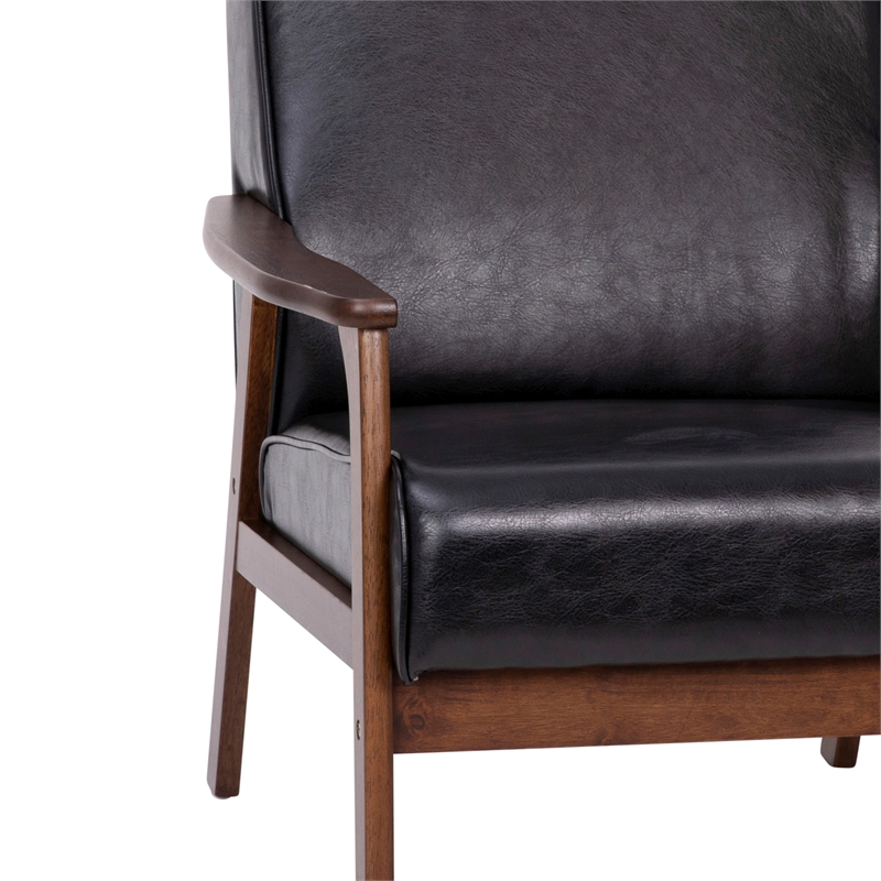 Pemberly Row Mid-Century Modern Arm Chair with Wooden Frame and Arms in Black