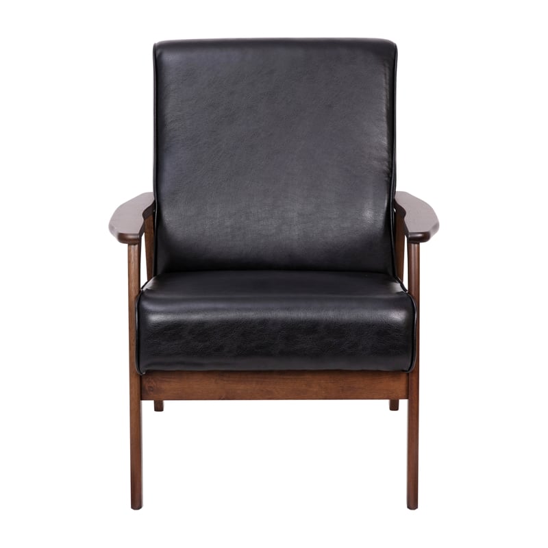 Pemberly Row Mid-Century Modern Arm Chair with Wooden Frame and Arms in Black