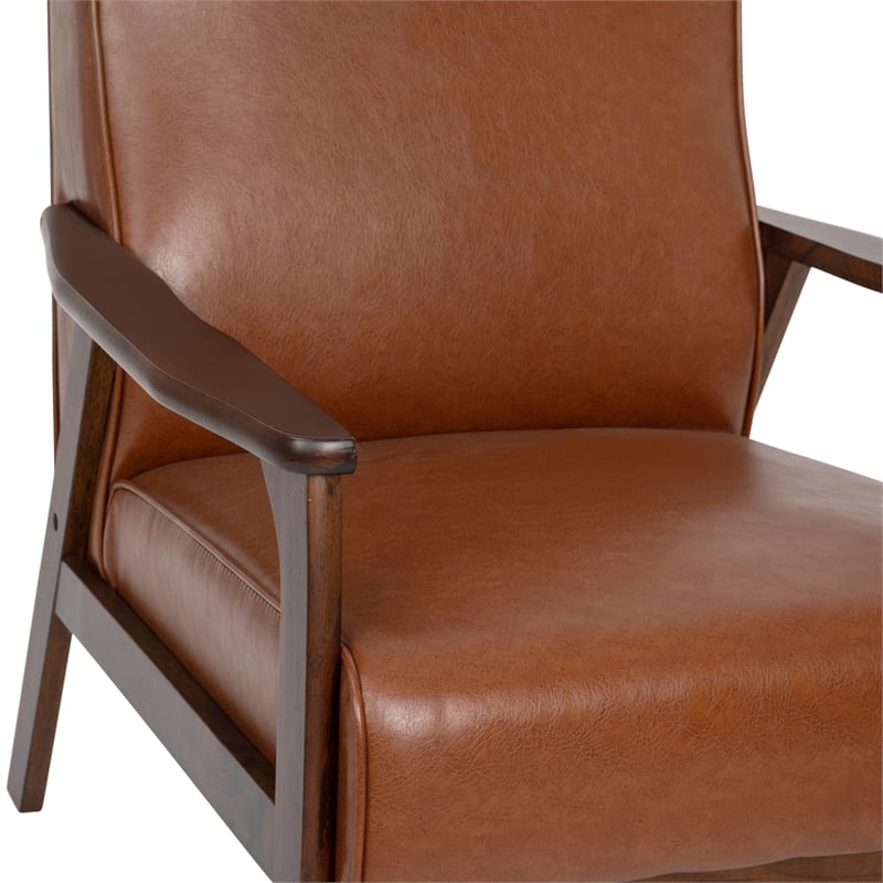 Pemberly Row Mid-Century Modern Arm Chair with Wooden Frame and Arms in Cognac