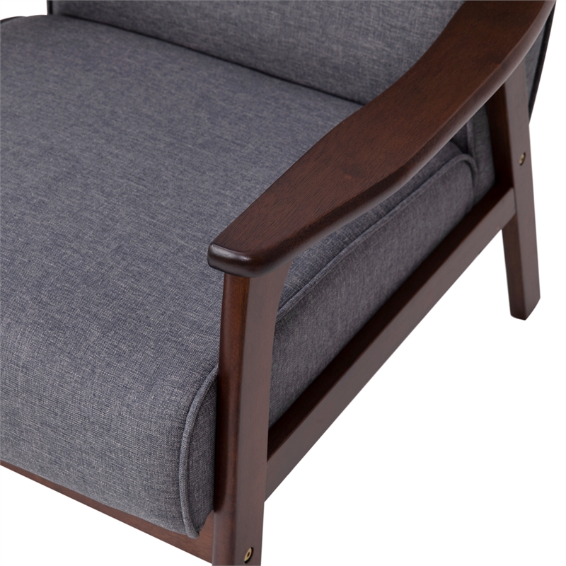 Pemberly Row Mid-Century Modern Arm Chair with Wooden Frame and Arms in Gray