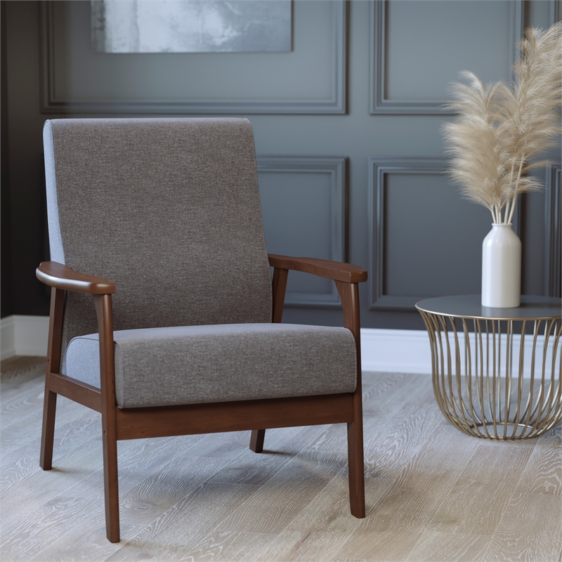 Pemberly Row Mid-Century Modern Arm Chair with Wooden Frame and Arms in Gray