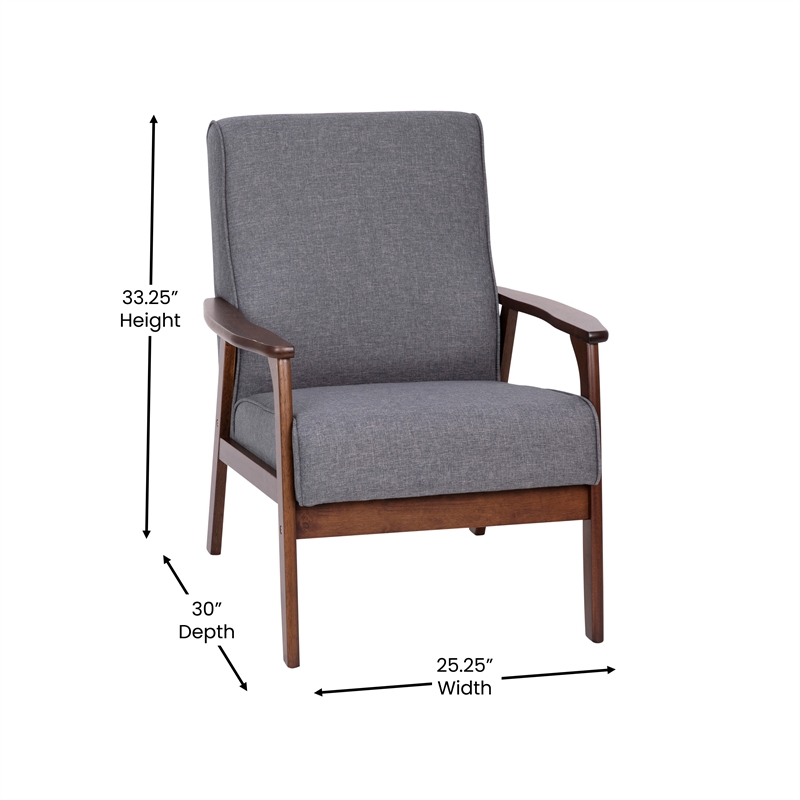 Pemberly Row Mid-Century Modern Arm Chair with Wooden Frame and Arms in Gray