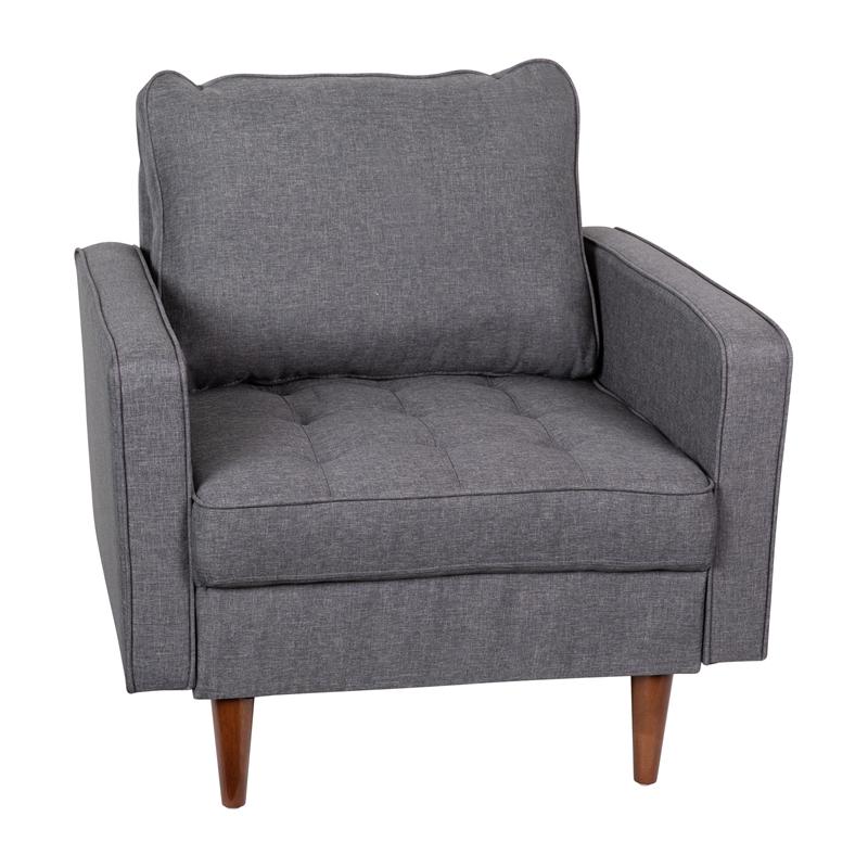 Pemberly Row Compact Upholstered Tufted Chair with Wooden Legs in Dark Gray