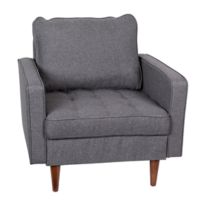 Pemberly Row Compact Upholstered Tufted Chair with Wooden Legs in Dark Gray
